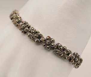 Sterling Silver And Marcasite Flower Link Tennis Bracelet