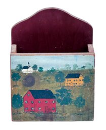 Hand Painted Folk Art Wooden Candle Box / Mail Holder