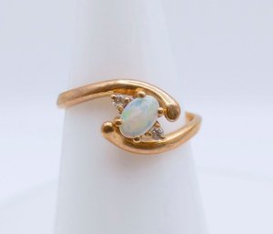 14K Gold, Opal, And Diamond Ring - Size 6