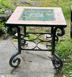 Outdoor Metal, Tile, And Glass Side Table