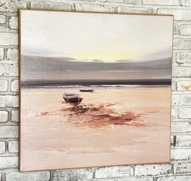 Painting On Board - Boat / Beach Scene
