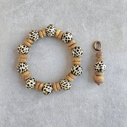 Vintage Passadiuti Italy Gold Vermeil & Glass Bead Stretch Bracelet & Pendant