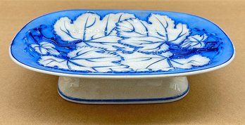 Antique 19th C. Thomas Dimmock Pearlware Blue And White Leaf Pattern Compote