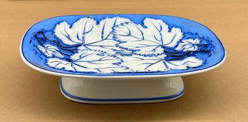 Antique 19th C. Thomas Dimmock Pearlware Blue And White Leaf Pattern Compote