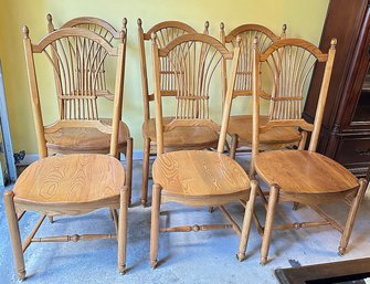 Set Of 6 Pennsylvania House Oak Wheat Back Dining Chairs
