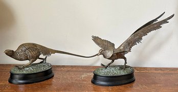 Vintage Pair Of Castilian Brass Pheasant Sculptures
