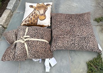 Collection Of 4 Throw Pillows - Animal Print / Giraffe - Never Used