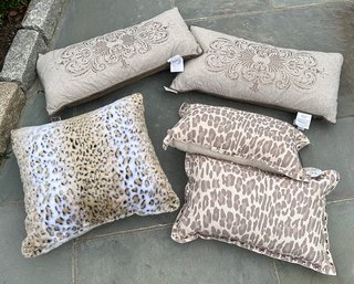Collection Of 5 Throw Pillows - Animal Print / Scroll Design - Never Used
