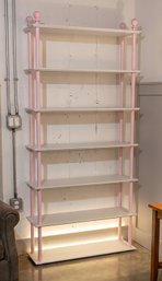 Tall Wooden Children's 7-Tier Bookcase Shelf In Pink/White