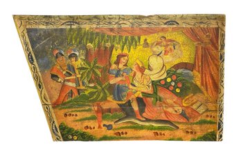 Antique 19th C. Sicilian Folk Art Painting Section From A Famer's Cart (Carretto)