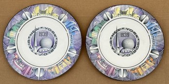 Pair Of 1939 New York Worlds Fair 10' Plates From Homer Laughlin - Designed By Bharles Murphy