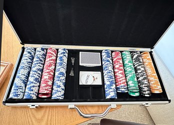 Set Of Poker Chips & Playing Cards In An Aluminum Case