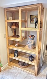 Vintage Rattan Bamboo Etagere Bookcase