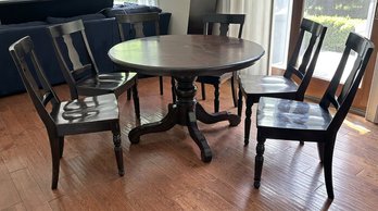 Pottery Barn Round Pedestal Dining Table W/ Extension Leaf & 6 Chairs