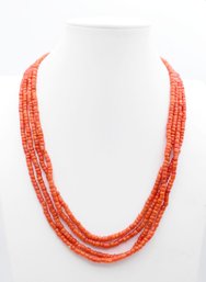 Large Antique 19th Century Red Coral Bead Necklace - 86' Long