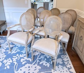 Set Of 8 - Restoration Hardware Vintage French Round Linen Upholstered Dining Chairs ($4200)