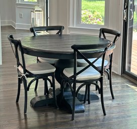 Restoration Hardware French Urn Pedestal Round Dining Table With 6 RH Madeline Chairs - In Black  ($4000)
