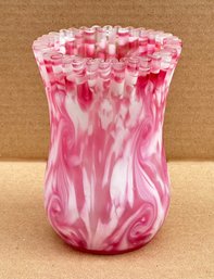 Vintage Pink/White Swirl Hand-Blown Ribbon Vase