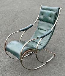 After Peter Cooper For R.W. Winfield Style Leather And Iron Rocking Chair