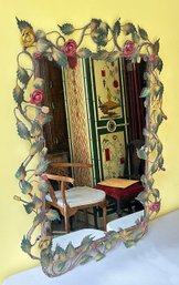 Vintage 1960's-1970's French Tole Floral Design Wall Mirror