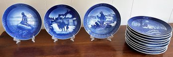 Set Of 9 Royal Copenhagen Denmark Decorative Porcelain Wall Plates (1970's-1980's)