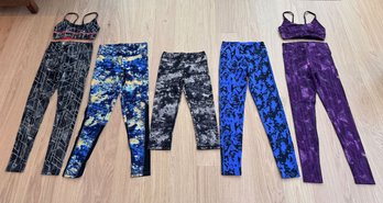 Lot Of 5 Zobha Yoga Gym Workout Leggings & 2 Matching Bra Tops - Size Small