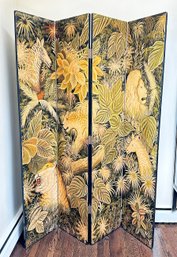 Vintage Hand-Painted Jungle Scene 4 Panel Screen