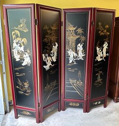 Chinese Black Lacquer And Mother-of-Pearl Inlay 4-Panel Screen
