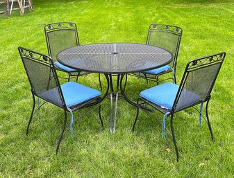 Vintage Russell Woodard Wrought Iron Patio Dining Set - Table & 4 Chairs - Excellent Condition