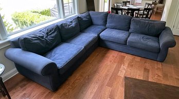 Large Blue Pottery Barn Sectional Sofa - 112' X 112'