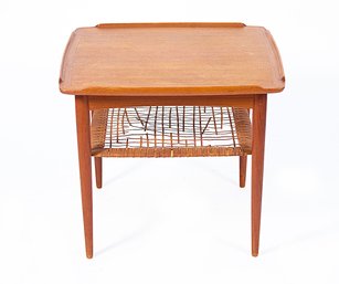 Danish Modern Poul Jensen For Selig Teak Caned Square Side Table
