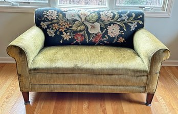 Needlepoint And Velvet Upholstered Settee