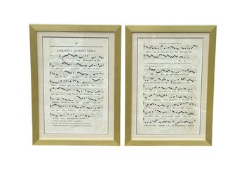 Pair Of Large Antique Sheet Music Sheets 'Antiphons To The Blessed Virgin' - Framed