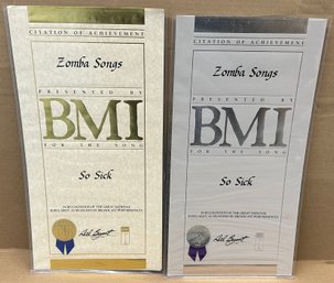 Authentic Pair Of BMI Citations Of Achievement - Ne-Yo 'So Sick' (2006) - R&B