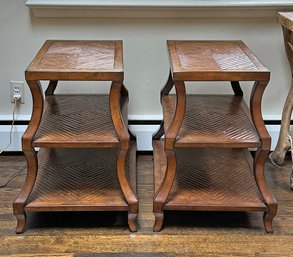 Pair Of Wood & Bamboo Side Tables