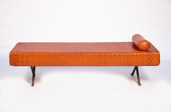 Enzo Mari (Italy, 1932-2020) Sigmund Daybed - Braided Tanned Leather, Wood, And Steel