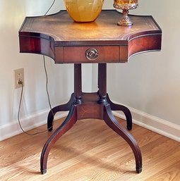 Georgian Style Card Mahogany Drum / Side Table With Leather Top
