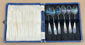 Set Of 6 Coin Silver Demitasse Spoons In Case - 90% Pure Silver - 72.87 Grams