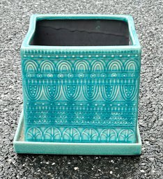 Blue-Green Square Ceramic Planter - 8' Cube