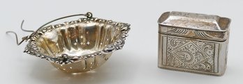 Sterling Silver Tea Strainer And Dutch Silver Snuff/Stamp Box