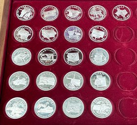 Rare 1970 Franklin Mint Governors' Edition Sterling Silver States Coin Set - 21 Coins - With COA / Box