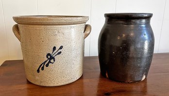 Pair Of Vintage Stoneware Pottery - Diamond Brand Crock