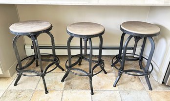 Set Of 3 Industrial Modern Adjustable Barstools