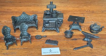 Vintage Miniature Cast Iron Dollhouse Furniture Lot
