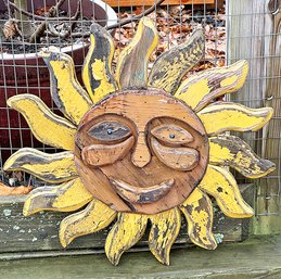 Vintage 1970's Wooden Sun Wall Art / Decor