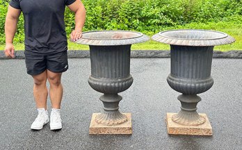 Pair Of Magnificent Classical Cast Iron Garden Urns