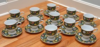 Set Of 11 Pfaltzgraff Bella Donna Japan Tea 3.5' Footed Cups & Saucers
