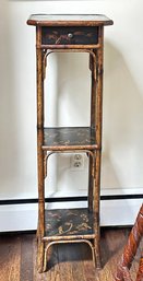 Theodore Alexander Chinoiserie Lacquered Bamboo 3-Tier Pedestal Table With Drawer