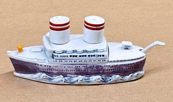 Vintage Ceramic Ocean Liner Salt & Pepper, And Sugar Bowl Set