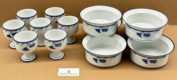 Dansk Tivoli Belles Fleurs Blue Serving Bowl & Goblet Set - In Excellent Condition
